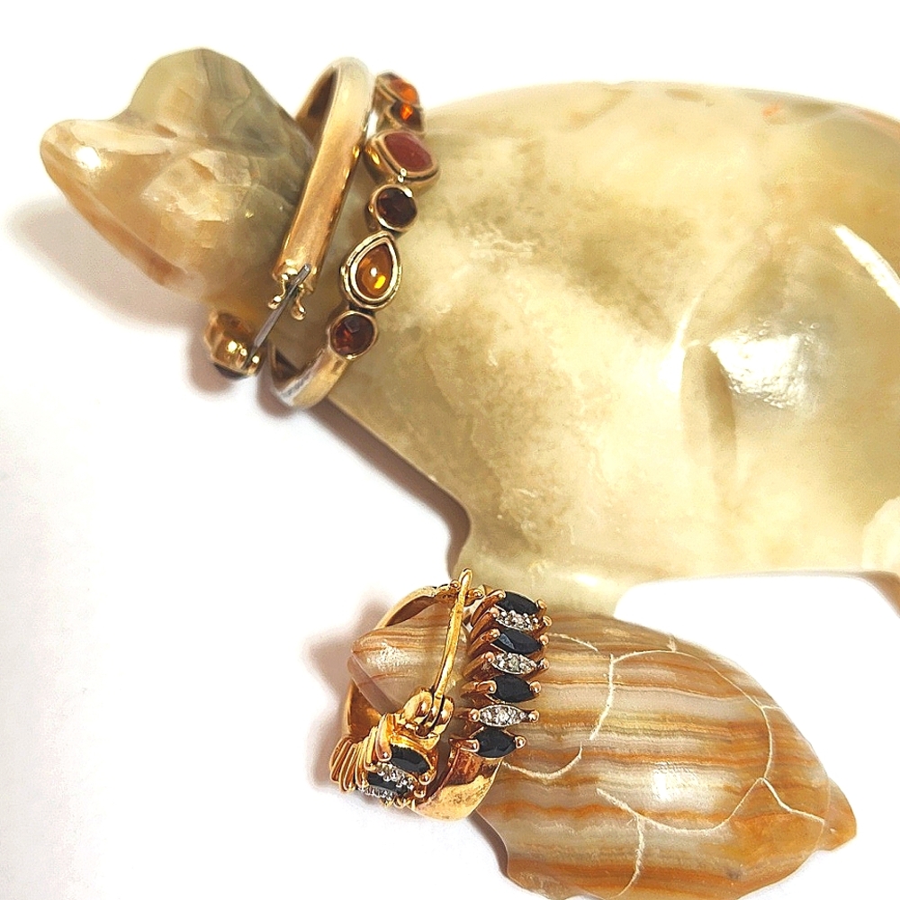 Quality PAJ jewelry earrings amber onyx obsidian sapphire diamonds crystals